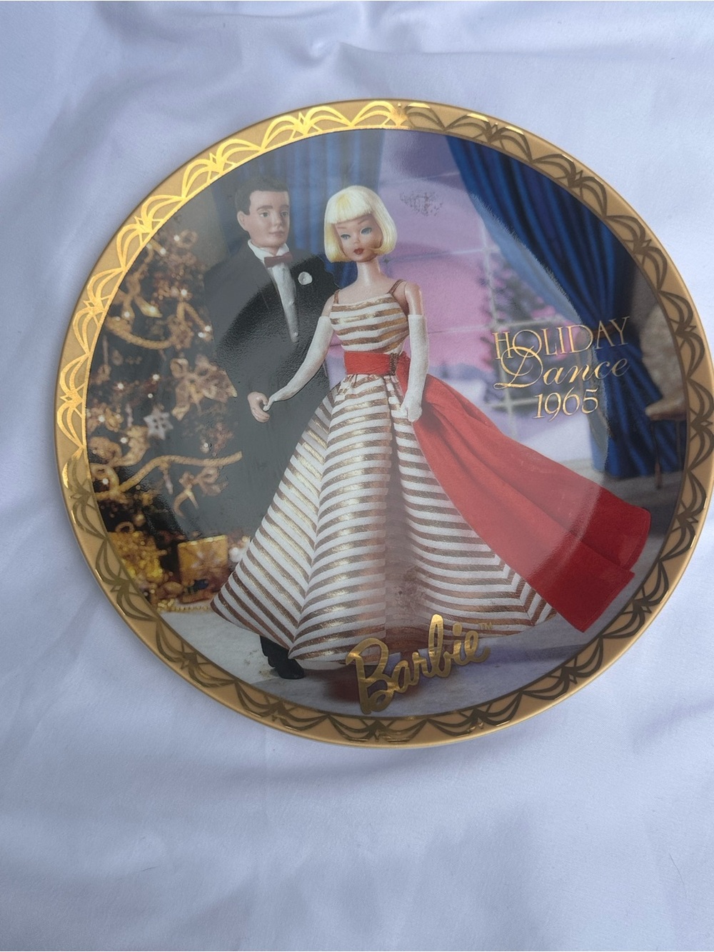 Barbie White Porcelain Collectors Plate with Pink Logo
